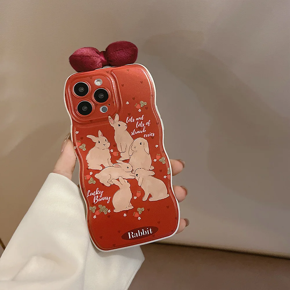 

New Year's silicone soft rabbit lucky rabbit red bow cute cartoon mobile phone case for iphone11 13 promax 12 promax 14 plus pro