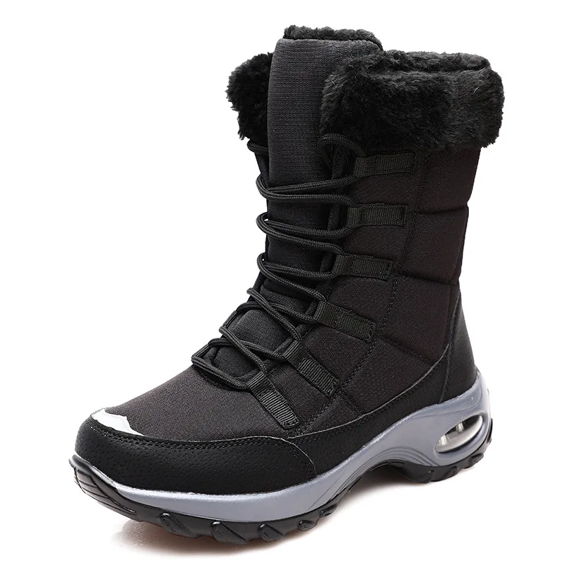 Women Snow Boots  Cotton Shoes PU Thick Warm Non Slip Round Shape Flat Large Size High Gang