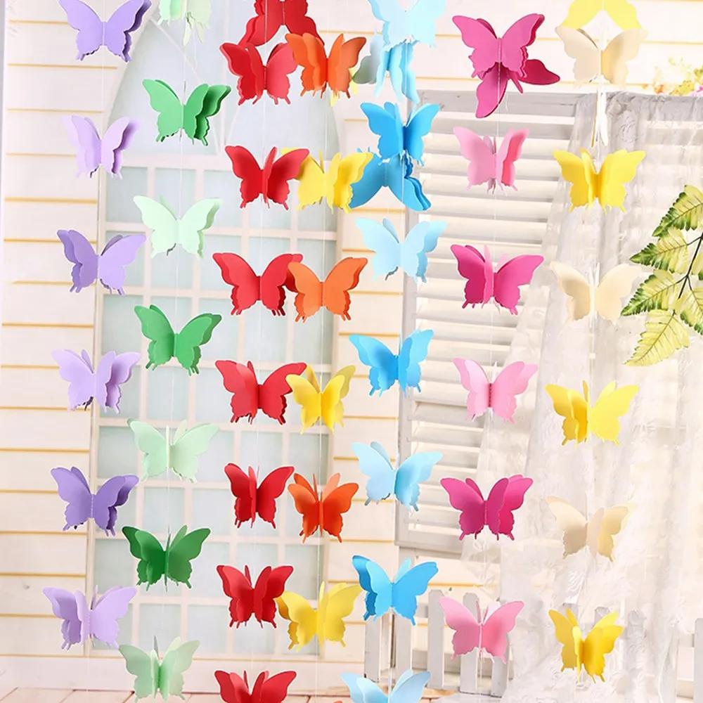 

2.7M 18pcs 3D Paper Butterfly Garland Hanging Banner DIY Curtain For Christmas Wedding Birthday Party Decorations Baby Shower