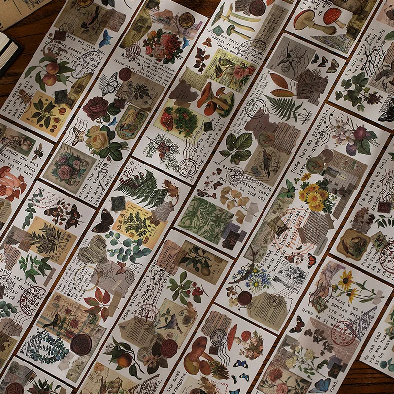 

4 Sheets Mushroom Flower Stationery Stickers Decor Sketchbook Material Collage Aesthetic Junk Journal Art Scrapbooking Notebook