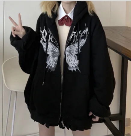 

Hoodies Women Hip Hop Men High Street Pocket Hip Hop Lady 2022 Print Harajuku Grunge Cotton American Lady Cotton Retro Goth Punk