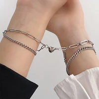 2pcs punk couple bracelets titanium steel magnet bracelet necklace hip hop romantic magnetic chain jewelry valentines day gift