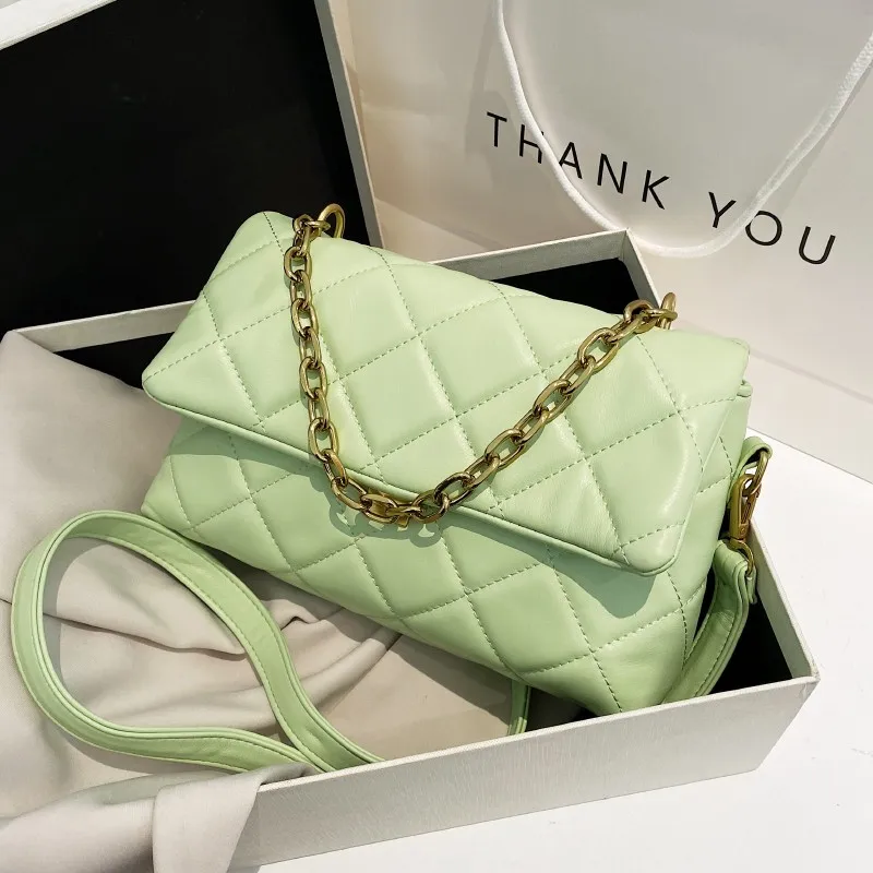 Luxury Designer Bag Chain Purse And Handbags For Women 2023 New Soft PU Leather Crossbody Bag Plaid Thread Small Shoulder Bag