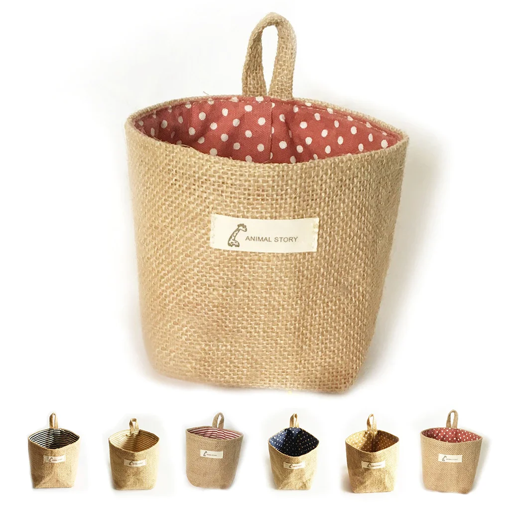 

1pcs Home Decor Stripe Hanging Pocket Small Sack Sundries Organizer Cosmetic Organiser Cotton Linen Storage Bag Storage Baskets