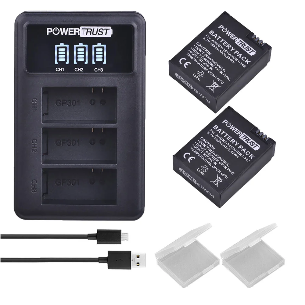 

1600mAh AHDBT-301 AHDBT-302 Battery with Charger for GOPRO HERO 3 / HERO3 Camera