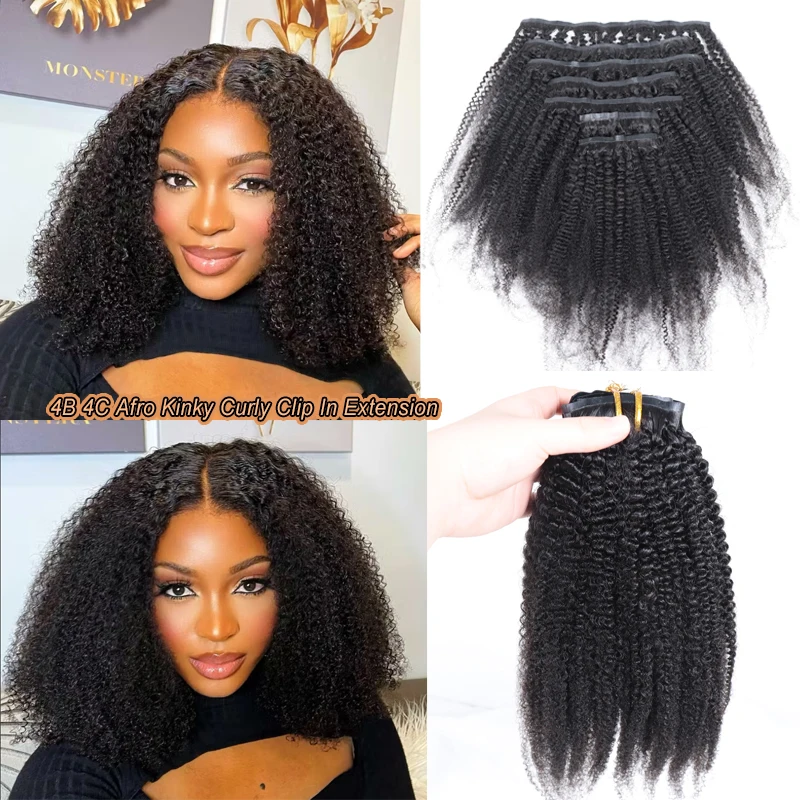 

9A Quality 4B 4C Afro Kinky Curl Human Hair Clip In Extension 100% Unprocessed Mongolian Virgin Remy cheveux naturel humain