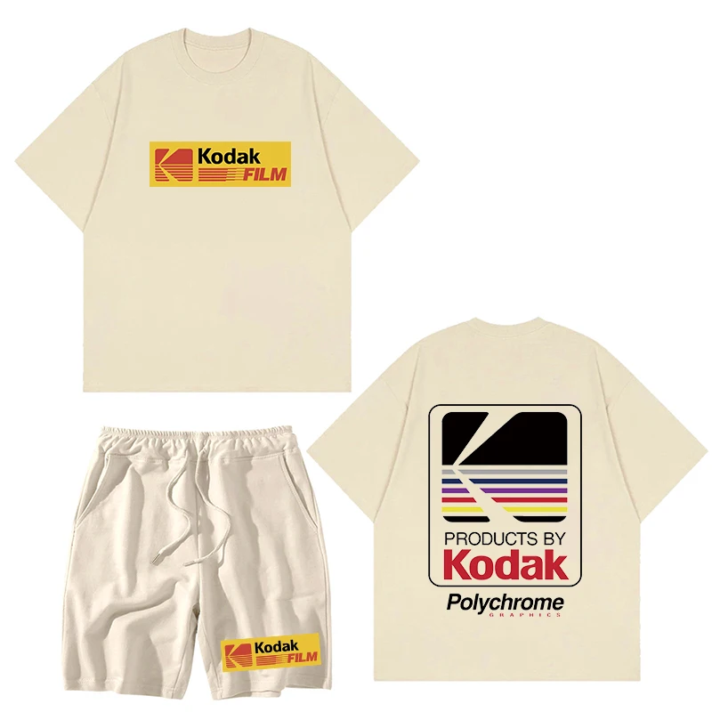 2023 Summer Men T Shirt and Shorts Sets Wild Kodak Print Two Piece Set Women Tracksuit 100 Cotton T-Shirts Oversize Men Clothing