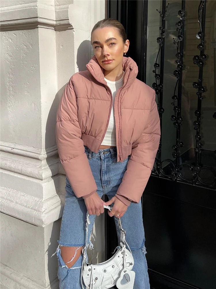 KEYANKETIAN Ladies Short Stand Collar Cotton Coat 2022 Autumn/Winter High Street New Thread Stitching Pink Ladies Coat