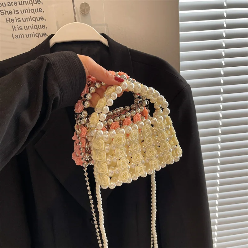 

Женская вечерняя плетеная Сумка, розовая сумка ручной работы, сумка через плечо с цветочным узором, мини-клатч