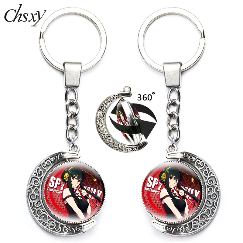 

Anime SPY×FAMILY Keychain Cute Figures Twilight Yor Forger Anya Forger Charm 360 Degrees Rotated Moon Keyring Chain Jewelry Gift