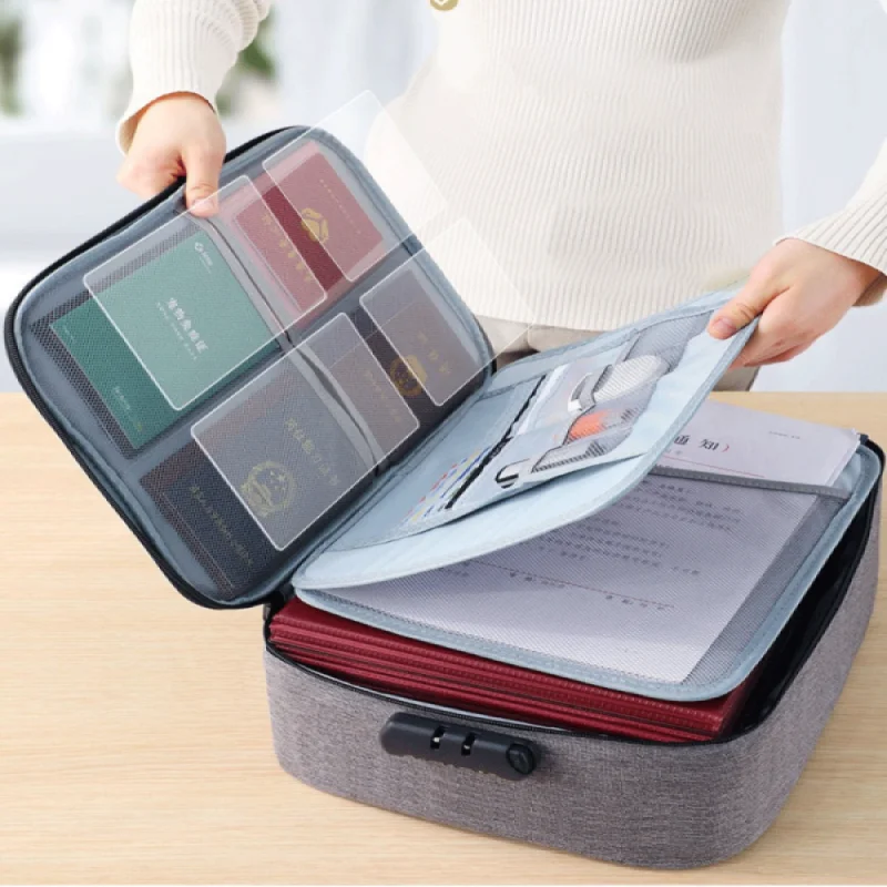 

Document Storage Bag Organizer File Folder Passport Holder With Lock Briefcase Essential Oil Privacy Case Travel Handbag