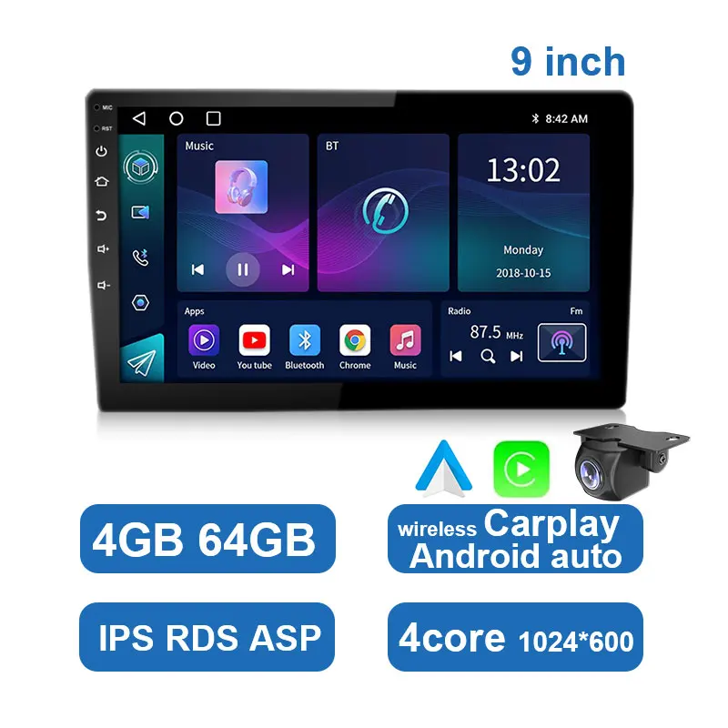 

ESSGOO Беспроводной Carplay Android Auto Авто Радио 7 9 10 "2 Din Универсальный мультимедийный плеер Авторадио Стерео с камерой 720P AHD