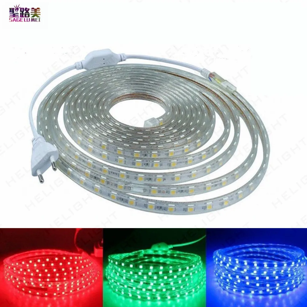 

High Volt SMD 5050 AC220V LED Strip Flexible Light 60leds/m Waterproof Neon Lights 1M/2M/3M/5M Warm White/Red/Green/Blue/RGB