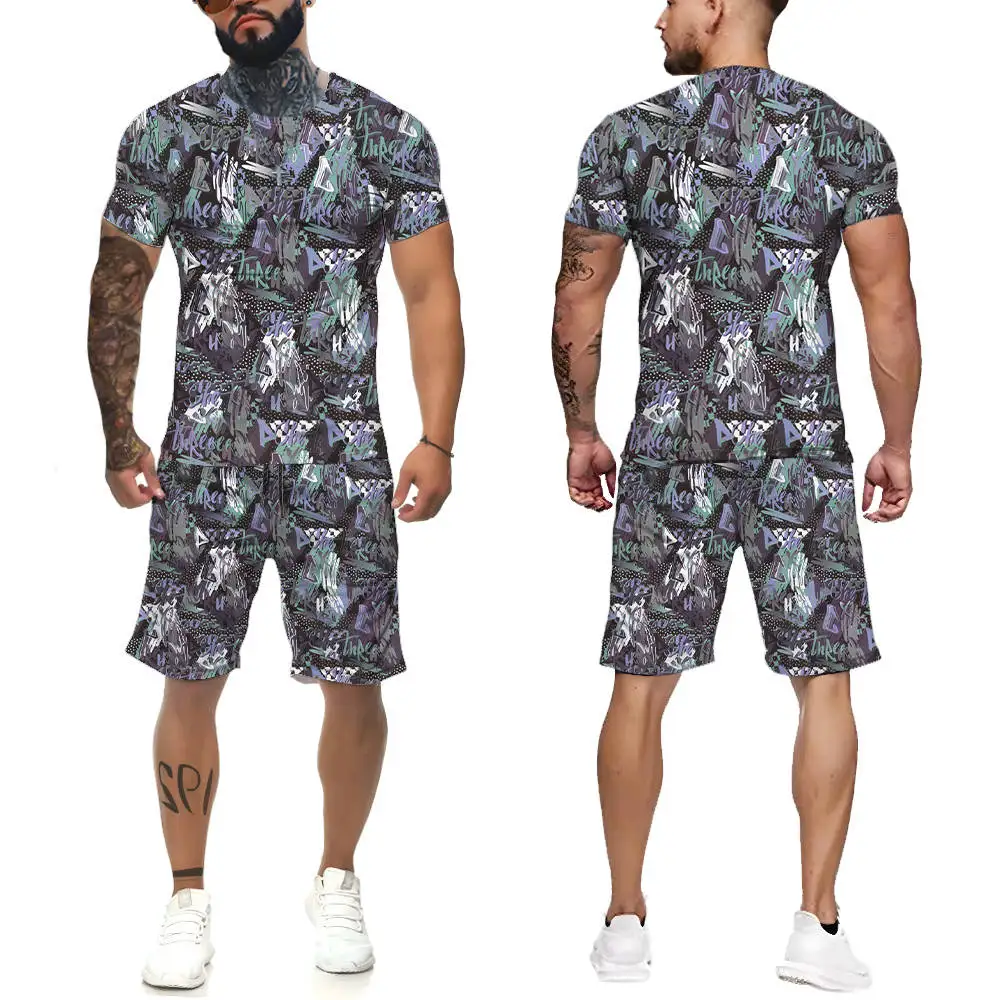 

Комплект из футболки и шортов для мужчин, дышащая Повседневная футболка, комплект для бега, модный спортивный костюм с принтом в стиле Харад...