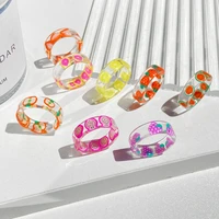 new korean fashion candy color transparent knuckle ring for women cute creative fruit tree resin ring personality party jewelry