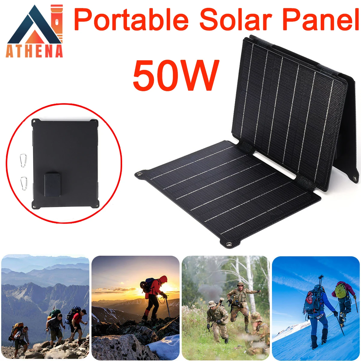 

50W ETFE Solar Panel Charger 5V/12V High Efficiency Solar Cell Dual USB DC Ports for Cell Phone Foldable Camping Survival Gear
