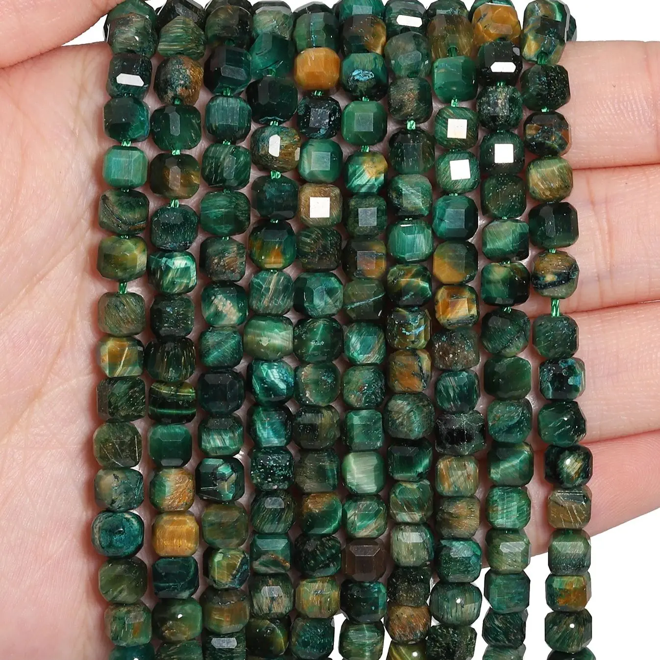 6 мм 8 квадратные бусины из натурального зеленого камня Тигровый глаз граненые