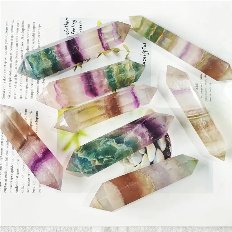 

1pcsNatural Crystal Fluorite Hexagonal Crystal Column Rainbow Fluorite Double cusp crystal point magic wand Streaked fluorite