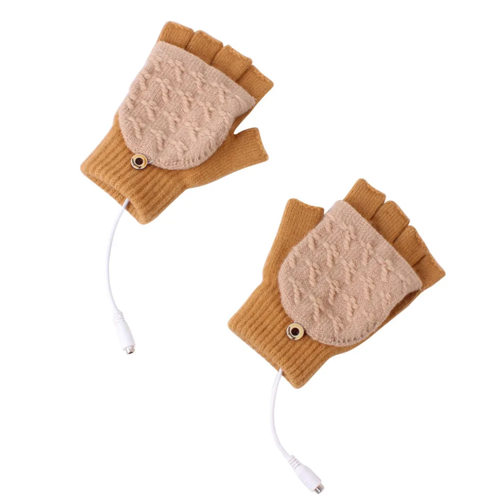 

Women Men Cycling Laptop Mitten Travel Portable Washable Skiing USB Heated Gloves Winter Hands Warm Fingerless Camping Knitting