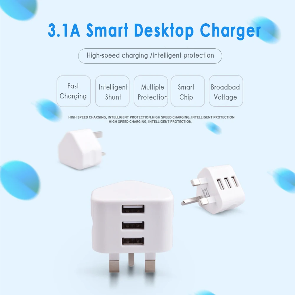 

5V 2.1A 1A Universal Mini 1/2/3-Port USB Charger UK Plug For Iphone Samsung Ios Android 3 Pin Wall Adapter Travel UK Charger