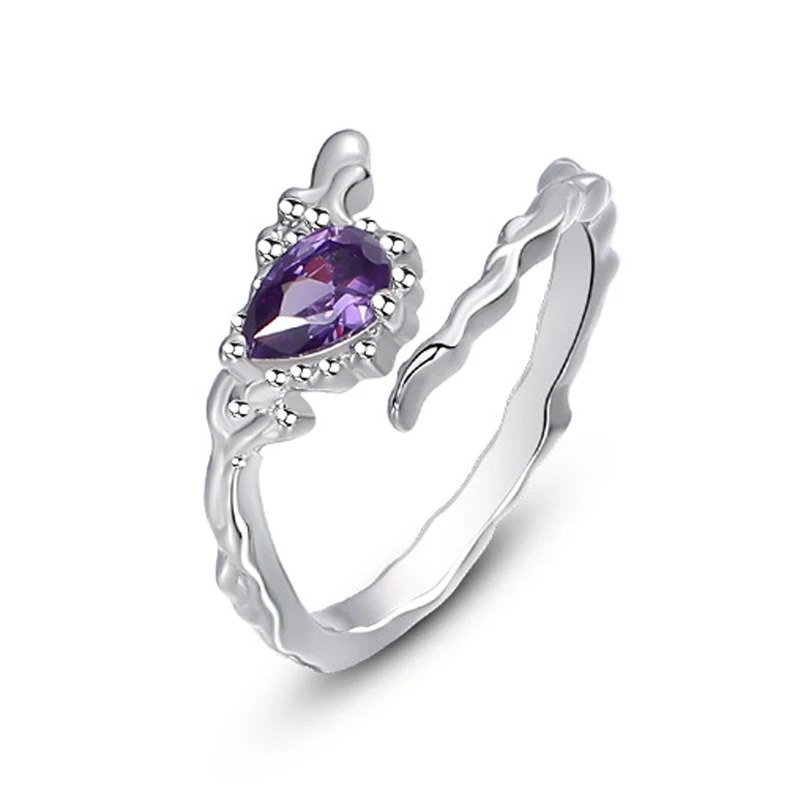 

Fashion Geometric Purple Zircon Rings for Women Soild 925 Sterling Silver Water Drop Irregular Finger Ring Wedding Fine Jewelry