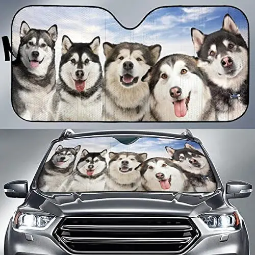Divertente Alaskan Malamute Team Blue Sky Pattern Dog Lover Car Parasole, Regalo Per Alaskan Malamute Dog Mom, Parabrezza Per Auto Durevole A