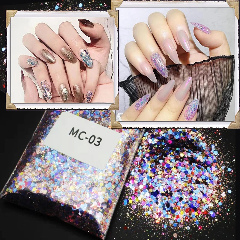 

Super Bling Nail Art Decals 50g Glitter 3D Nail Art Sequins Flakes for Body Face Acrylic Resin Tumblers Diy Powder Supplier