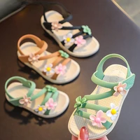 summer little girls sandals 2022 new flower simple cute pink green children sandals toddler baby soft casual school girl shoes