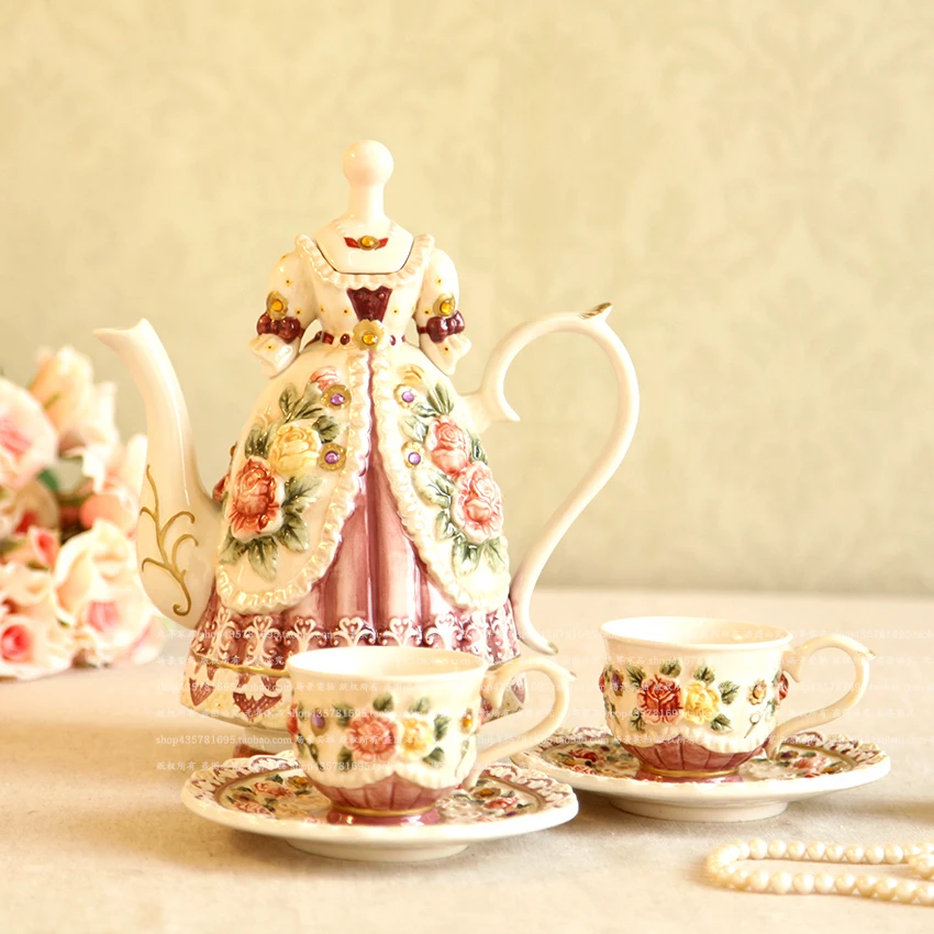 

Garden Rose Ceramic Sculpture Teapot Set, Coffee Pot, Wedding Gifts, Living Room Tea Cup, Mug Set