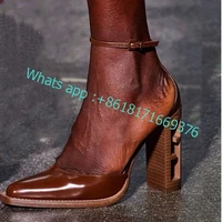 fashion brown new heel chunky high heel sandals 2022 women cover toe ankle buckle shoes luxury leather sandals ladies runway