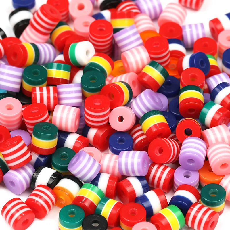

100pcs/lot Multicolor Resin Stripe 6*6mm Spacer Beads cylinder Losse Beads For Jewelry Making DIY Bracelet Necklace Accessories