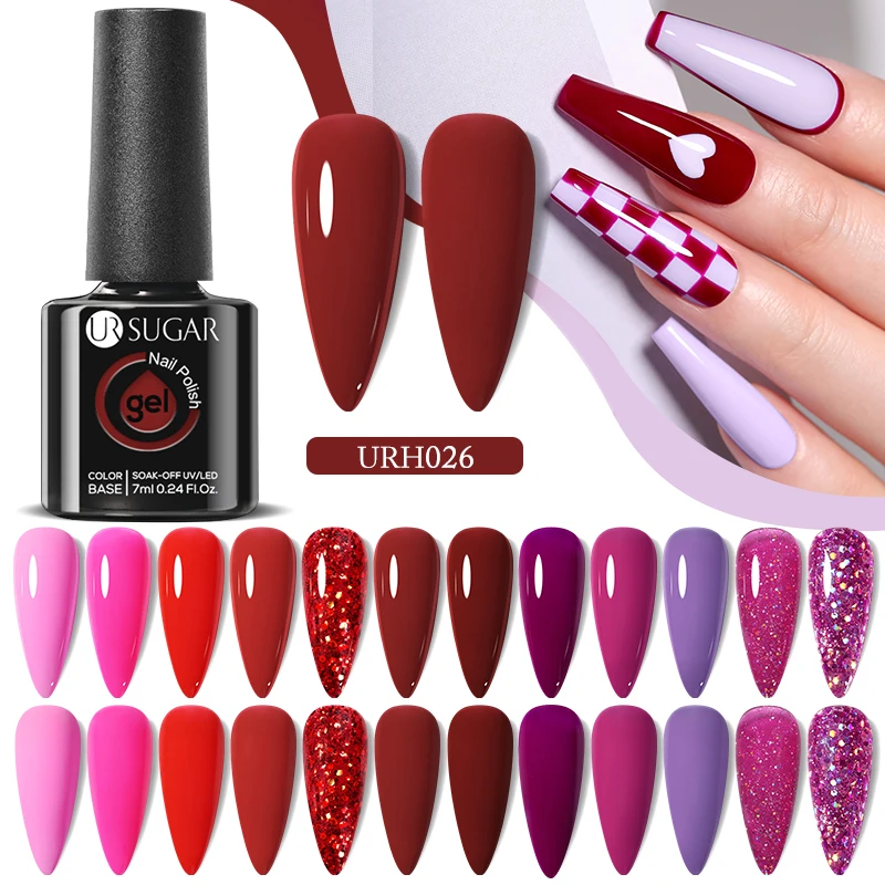 

UR SUGAR 7ml Glass Bottle Sparkly Red Purple Color Gel Nail Polish Semi-permanent UV LED Gel Varnish Manicure For Nails DIY