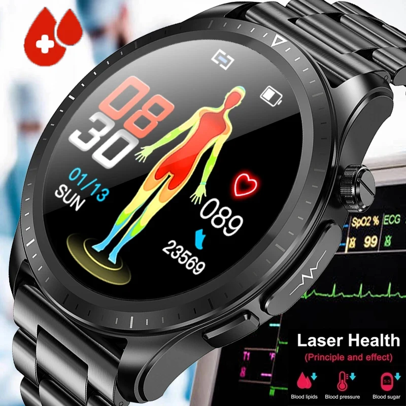 2023 New Blood Glucose Monitor Health Smart Watch Men ECG+PPG Blood Oxygen Measurement IP68 Waterproof Sport Ladies smartwatch