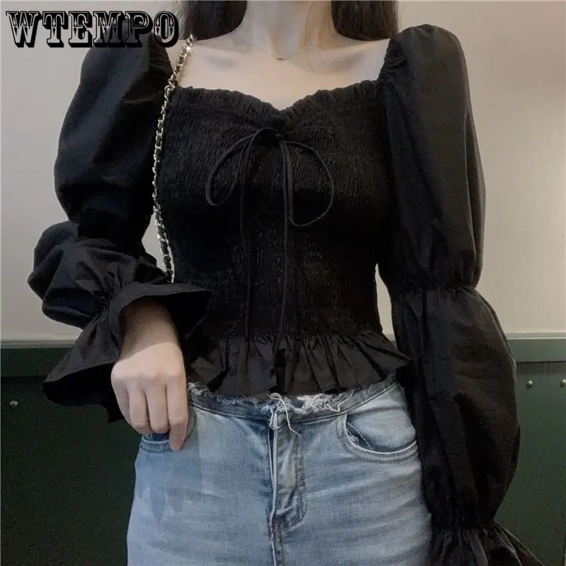 

WTEMPO Square Neck Women Shirt Fashion Bubble Sleeve Top Street Wear Ladies Casual Shirt Versatile Top 2023 Blouse Women