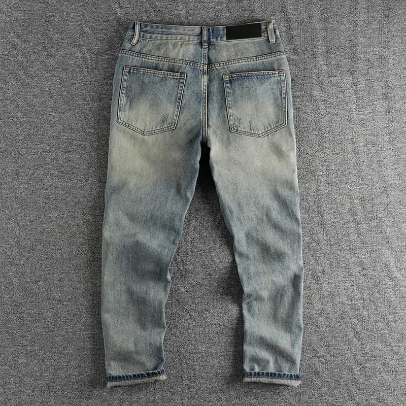 Винтажные синие джинсы с большими дырками в стиле ностальгии мужские свободные