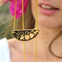 fashion personality rooster grain rice pattern half circle shape pendant necklace vintage style female pendant gift jewelry