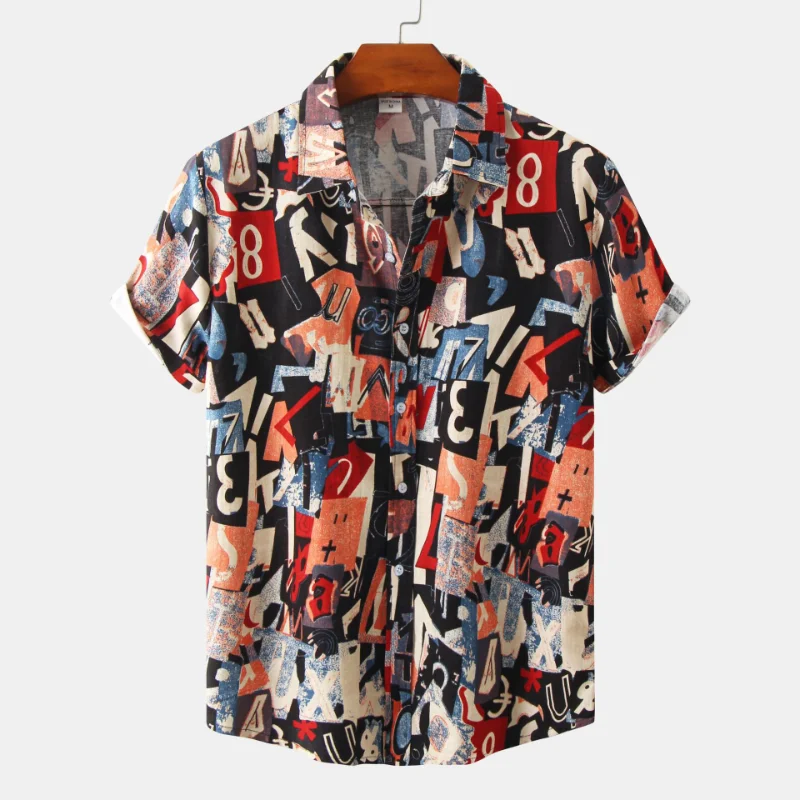 Camisas Para Hombre 2022 Новая мужская рубашка с коротким рукавом и цветочным принтом европейский размер Модная свободная Мужская рубашка мужская одежда