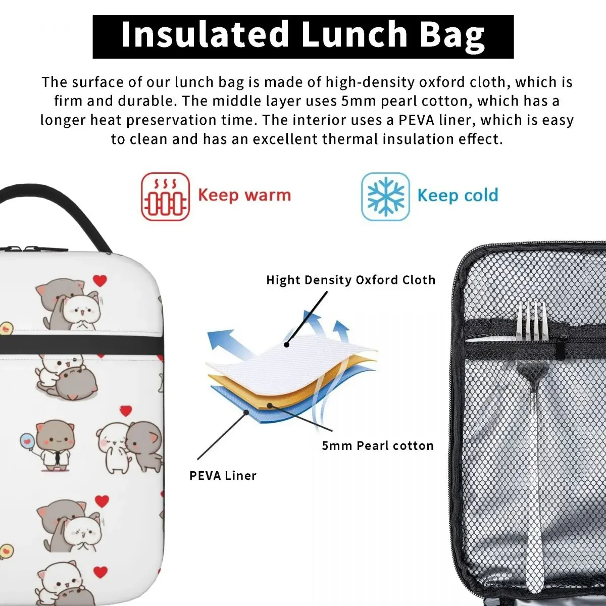 Моти персик и гома кошка термоизолированная сумка для обеда школы портативный