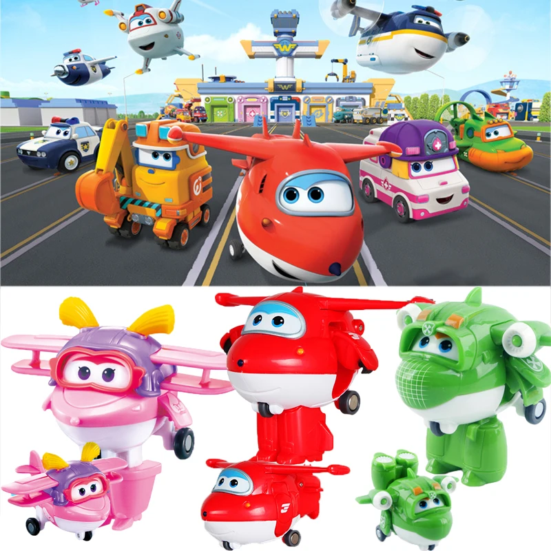 

6cm Super Wings Action Figures Transforming Robot Toys Jett Dizzy Donnie Bello Deformation Airplane Animation Model Kids Gifts