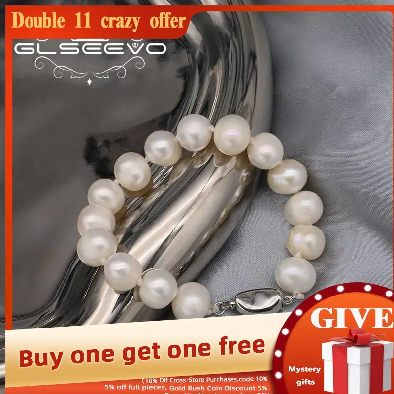 

GLSEEVO 100% White Tahitian Round Pearls Premium Bracelet For Woman Simple Luxury Jewelry Party Thanksgiving Gifts GB1016