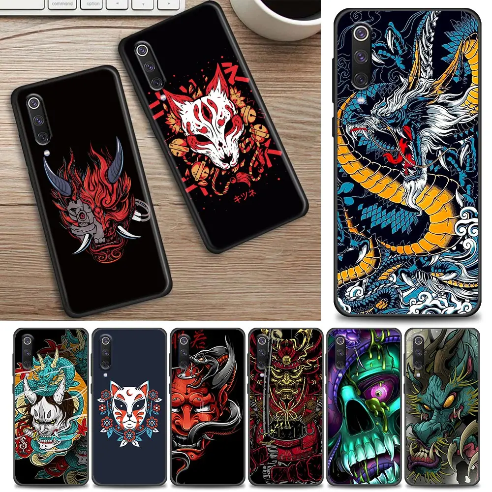 

Case for Xiaomi Mi 9Lite 8 9 9T 10 10T A2 Lite 9SE CC9 Note 10 Pro 5G Soft Funda Shell Cover Oni Mask Samurai Dragon Tattoo Art