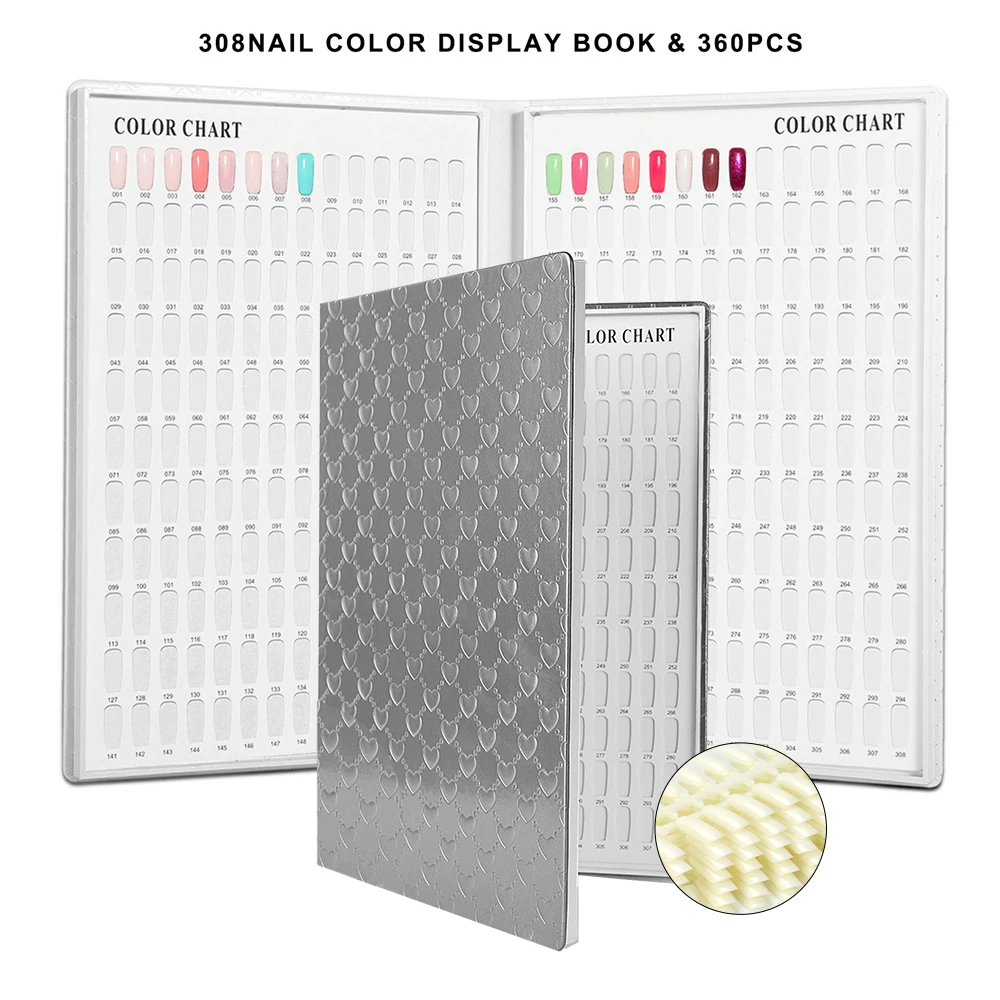 308 Colors Nail Tips Display Book DIY Nail Art Showing Shelf Gel Nail Polish Color Card Chart Painting Dedicated Display Board