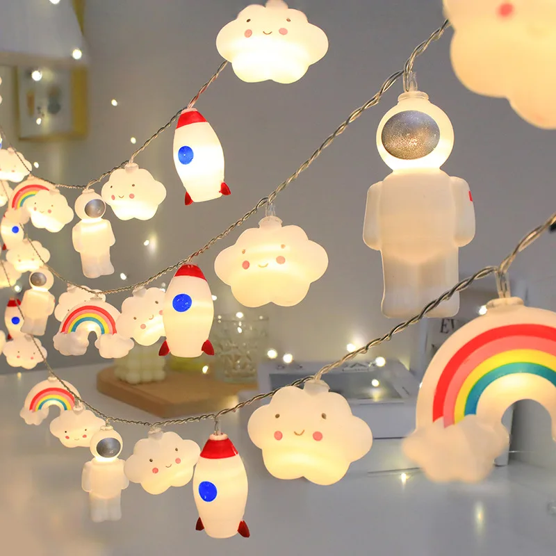 

Rocket Astronaut Cloud Fairy LED Light String Festoon Garland Lamp for Kids Birthday Party Bedroom Christmas Wedding Decoration