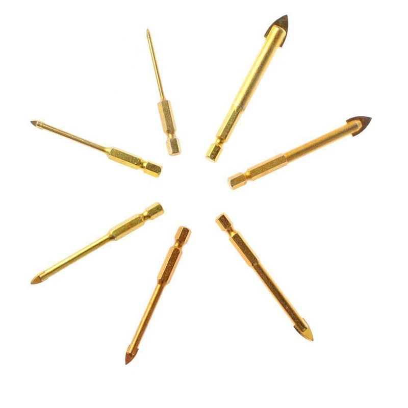 

Krachtige 7pcs 3/4/5/6/8/10/12mm Coated Glass Drill Bits Set with Hex Shank for Ceramic Tile Marble Mirror Glass