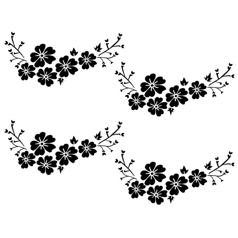 

4X BLACK Decal Car Flower Sticker Waterproof Removable Deco Vehicle Stripes Cover