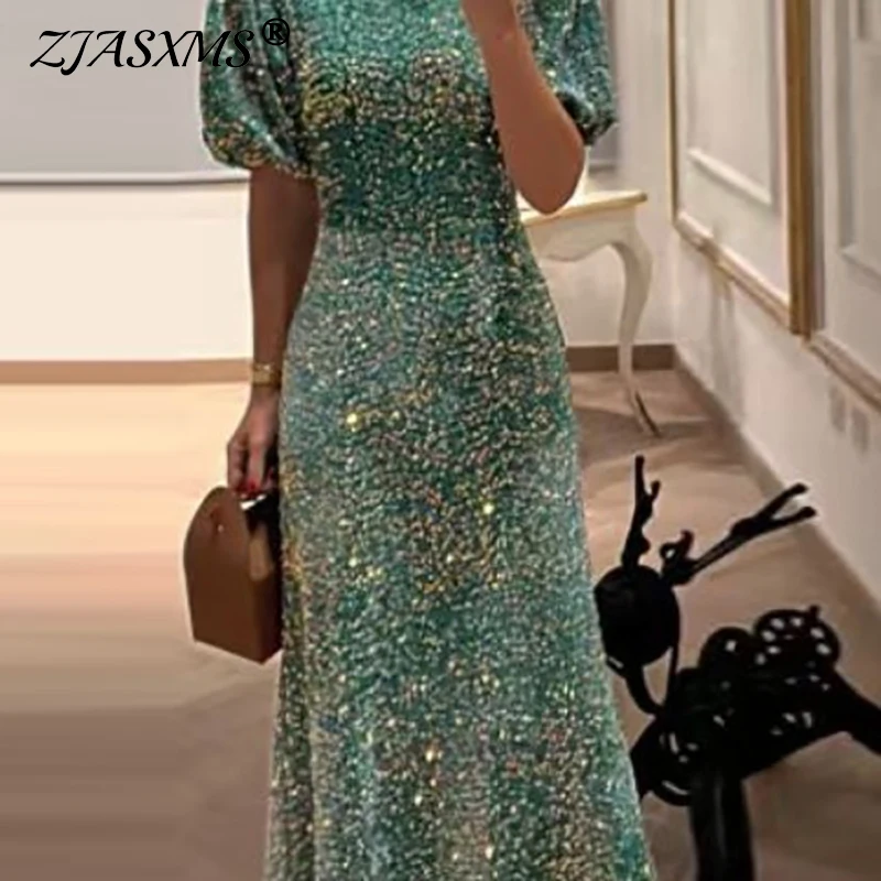 Зеленое модное блестящее вечернее платье с пайетками женское сексуальное