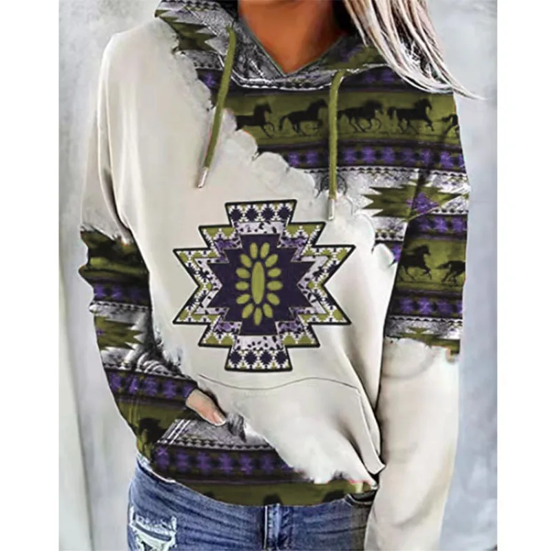 

Cross-border ebay Aliexpress Amazon hot new European and American women's tie-dye printed casual hoodie fleece shirt