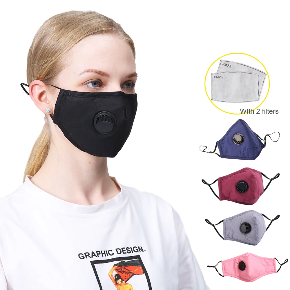 

Cotton Face Mask PM2.5 Washable Mask For Face Woman Man Fashion Breath Valve Mouth Anti Air Pollution Activated Carbon Filter