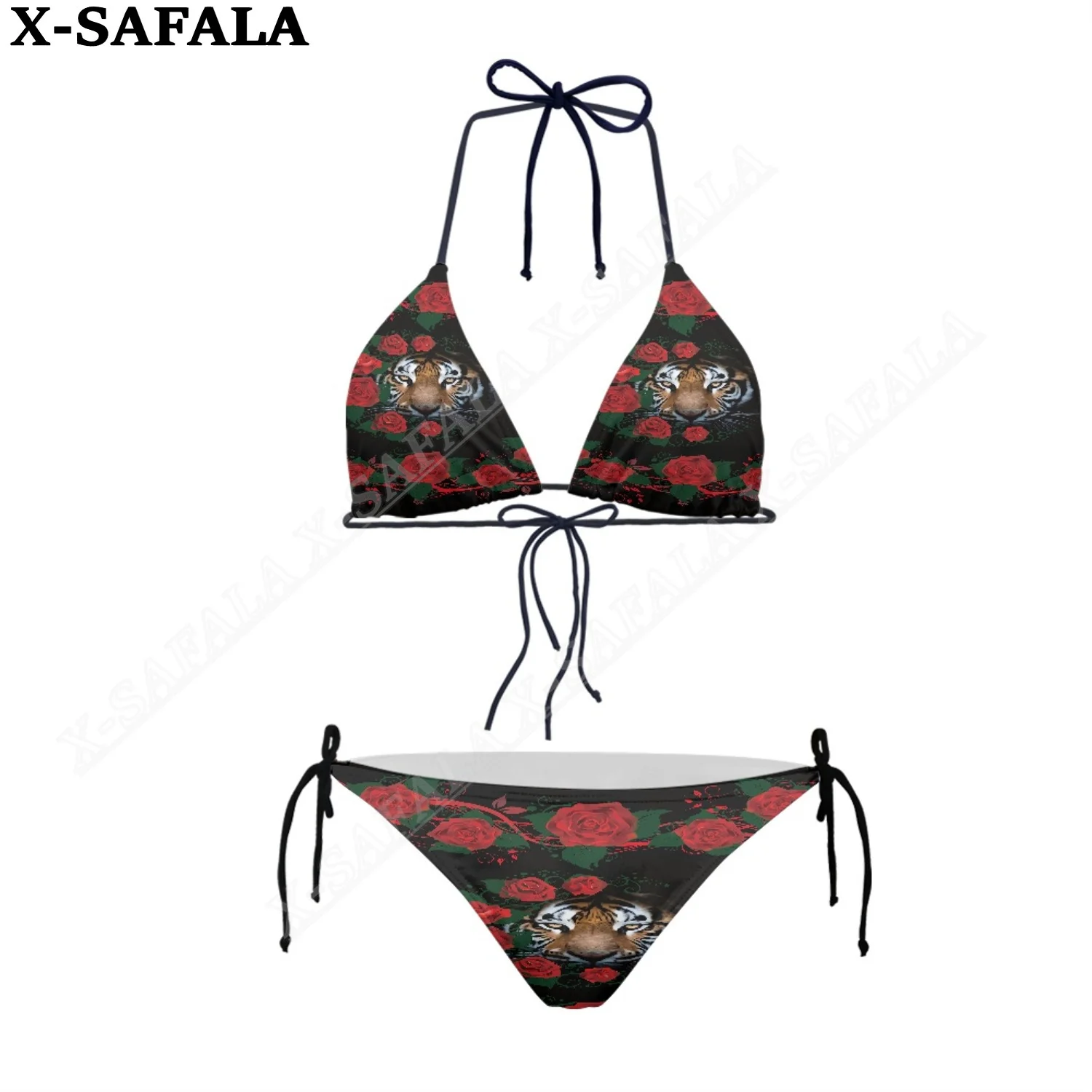 

Tiger And Roses Pattern 3D Print Women Micro Triangle Tie Side Bikini Summer Beachwear Mankini Sexy Beach Bathing Suit-2