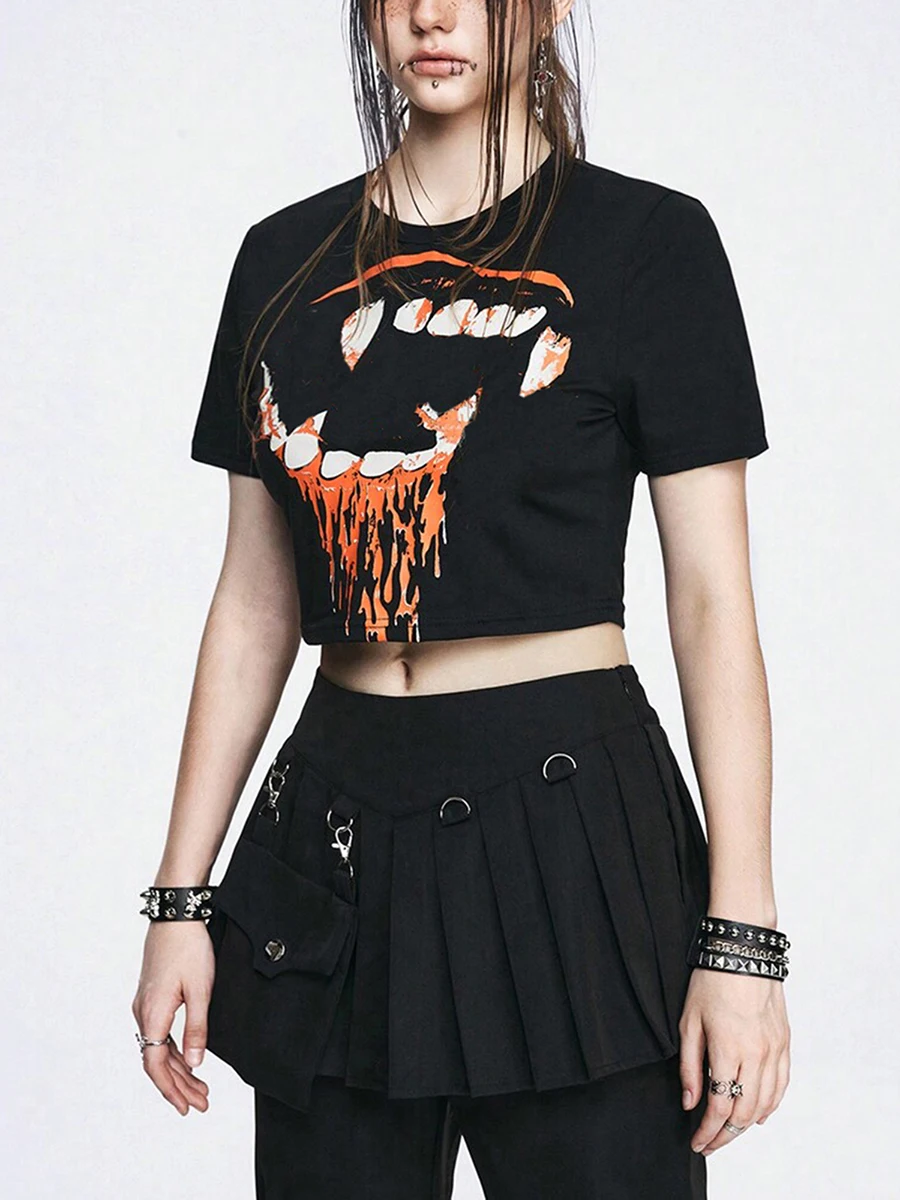 Женские укороченные футболки на Хэллоуин повседневные летние топы с короткими